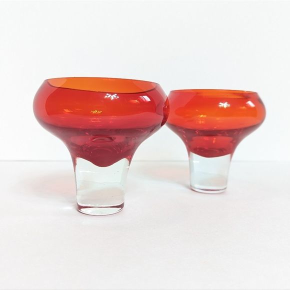 Mid Century Coupe Glass Set of 2 Cranberry Red Vintage Retro - Picture 10 of 10